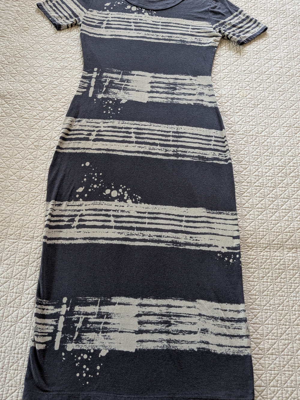 RD Style Black Maxi Dress with Cream Brushstroke Stripes